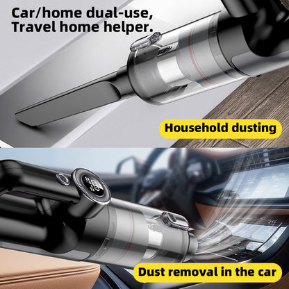 Cordless car vacuum with cyclone dust cup, strong suction captures dust without clogging