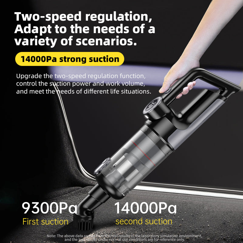 Cordless car vacuum with cyclone dust cup, strong suction captures dust without clogging
