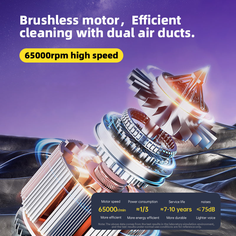 Cordless car vacuum with cyclone dust cup, strong suction captures dust without clogging
