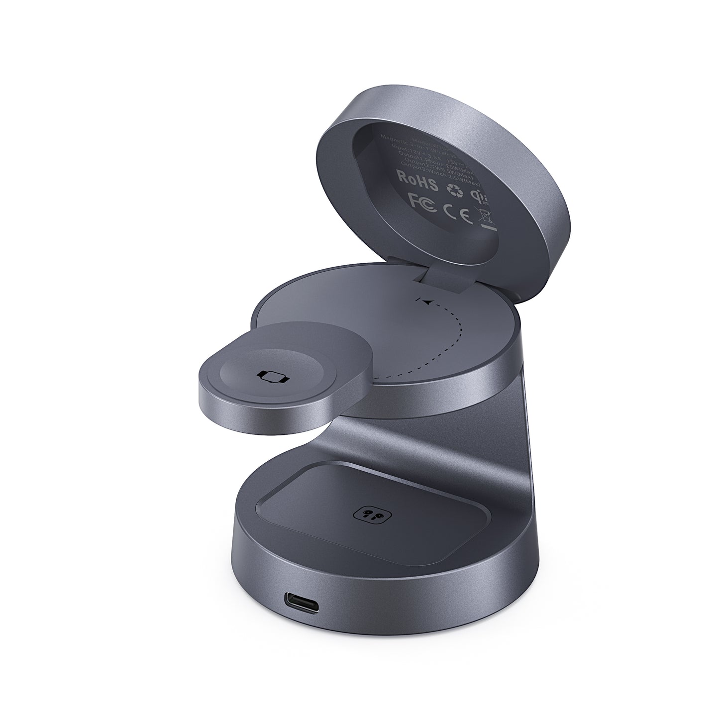 2025 QI2.2 Certified Magnetic Foldable Stand 3-in-1 Wireless Charger For Phone Watch Earbuds