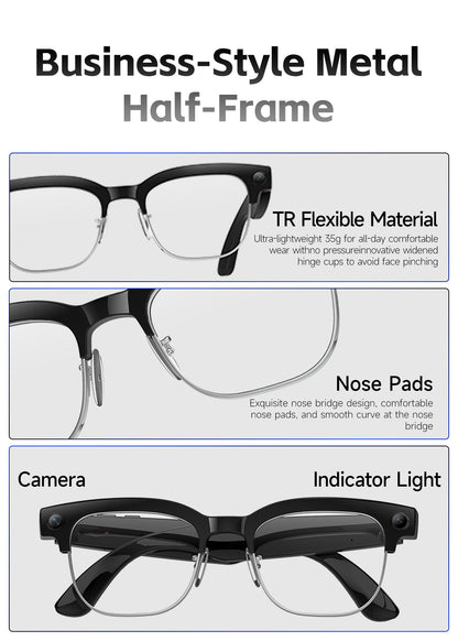 W630T AI Translation Glasses 4GB Storage Touch Sliding Control Bluetooth Music Calling