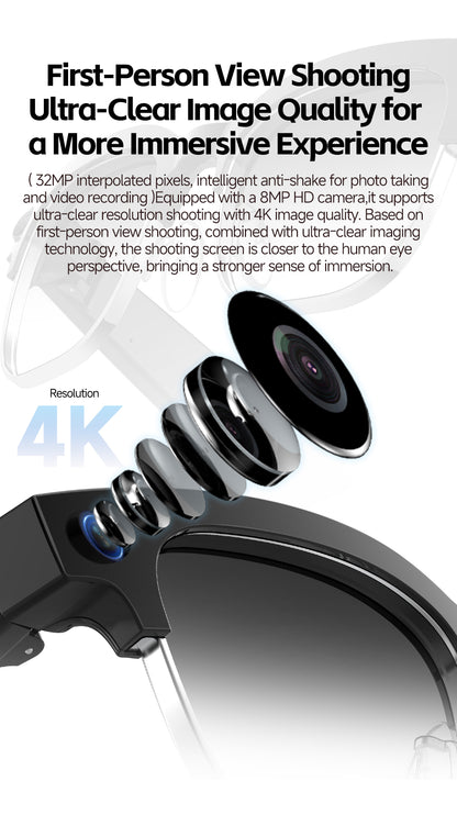 W630T AI Translation Glasses 4GB Storage Touch Sliding Control Bluetooth Music Calling