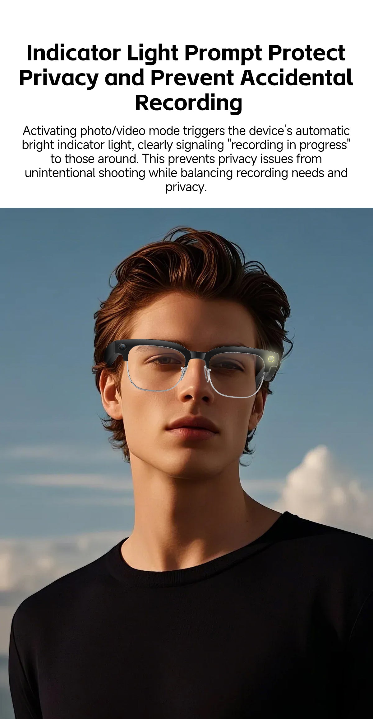 W630T AI Translation Glasses 4GB Storage Touch Sliding Control Bluetooth Music Calling