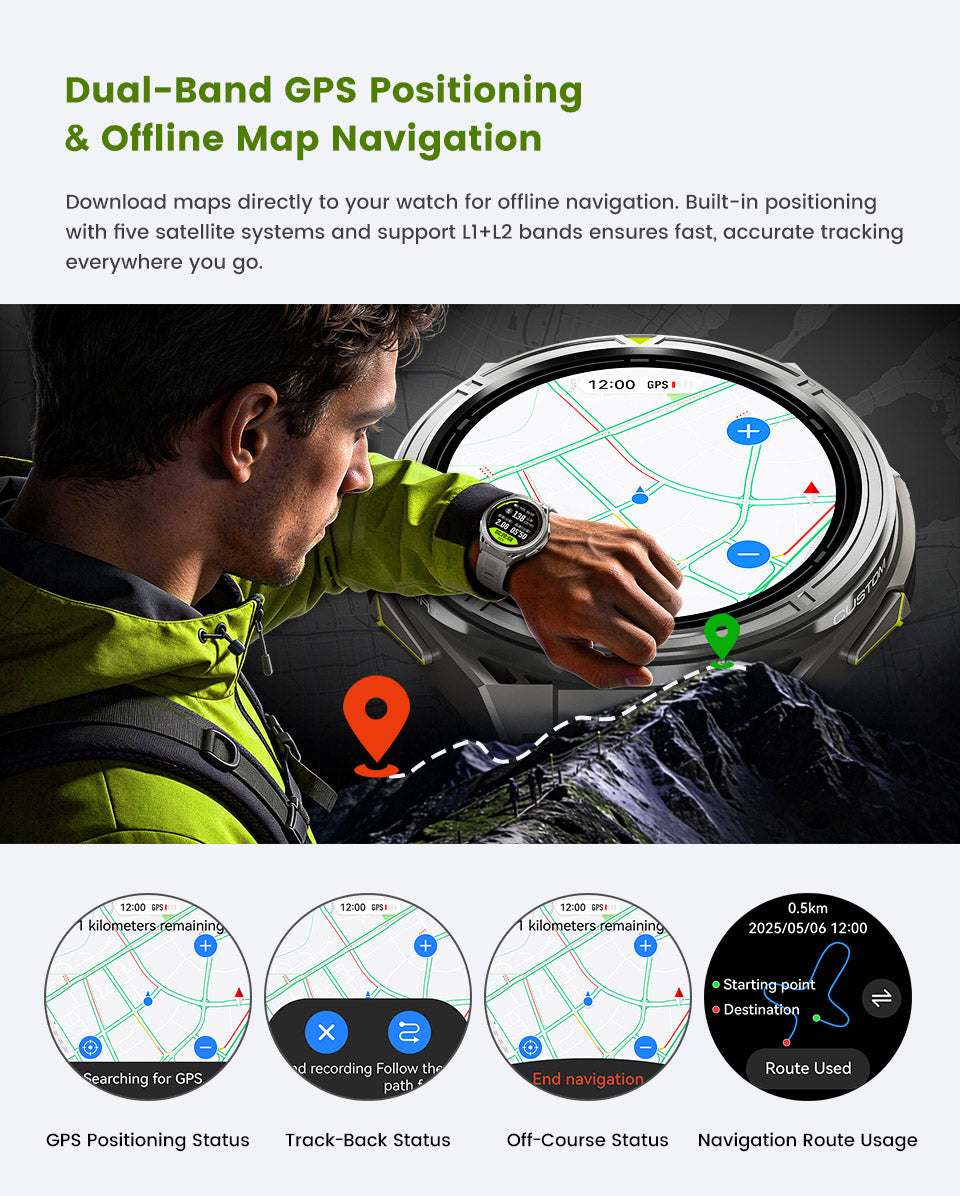 X2Pro 1.43" AMOLED Round Fitness Watch Heart Rate Sleep Stress Tracker Dual Band GPS