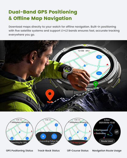 X2Pro 1.43" AMOLED Round Fitness Watch Heart Rate Sleep Stress Tracker Dual Band GPS