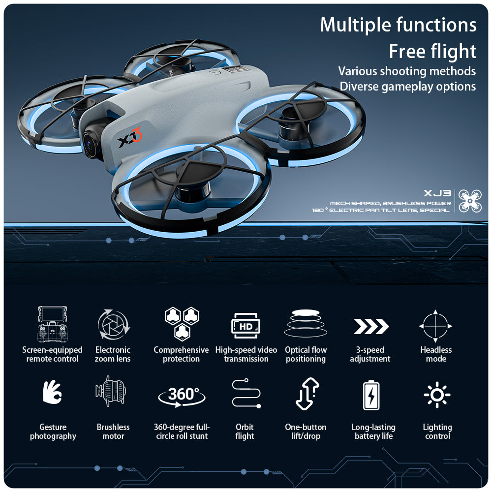 XJ3 Full Cover Protector RC Drone Optional 4.3" Screen Controller Long Flight Time Toy