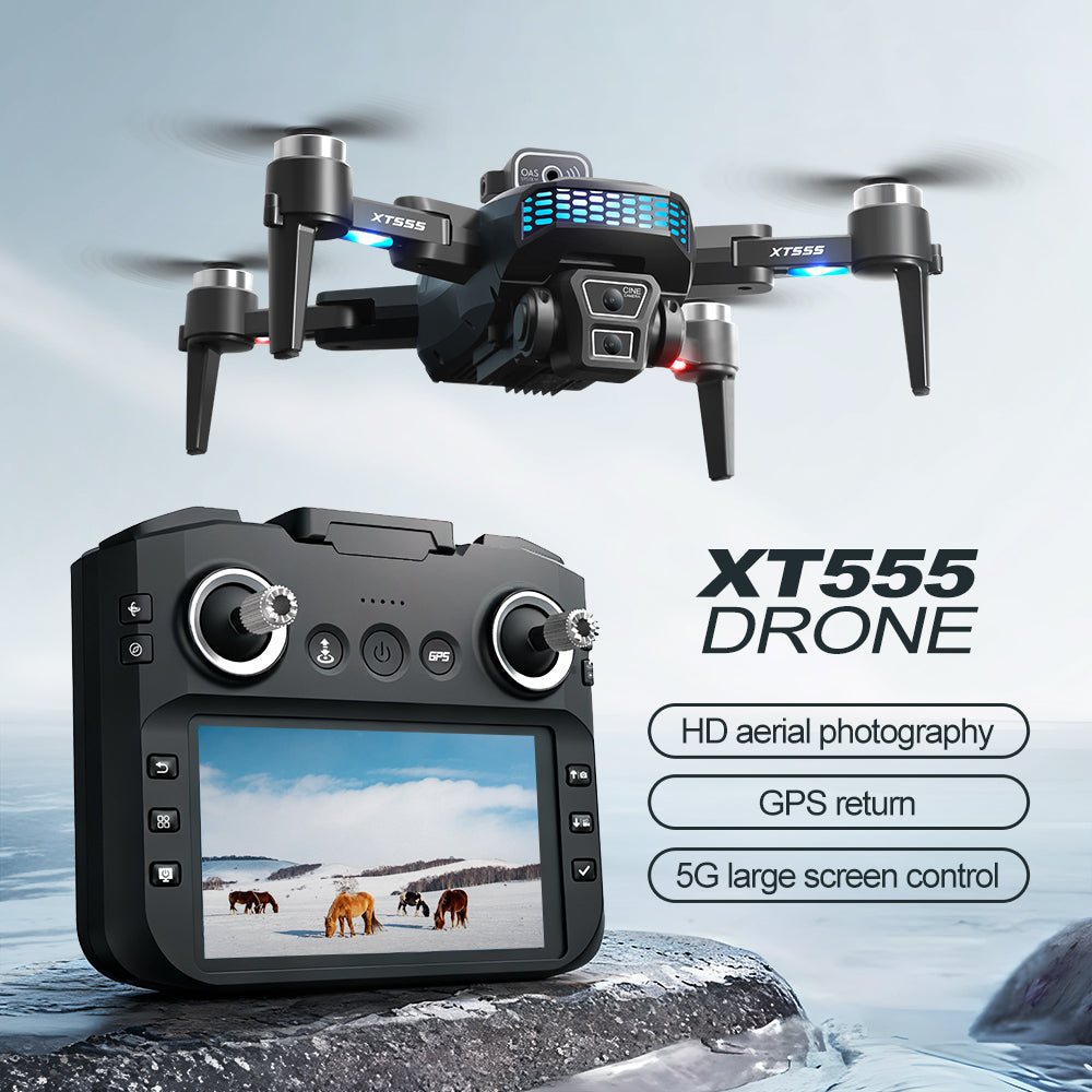 XT555 GPS Foldable Drone 4.3" Screen Remote EIS Gimbal Dual Camera Obstacle Avoidance