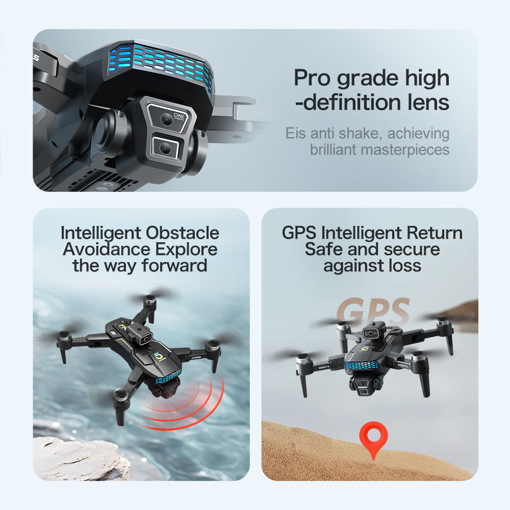 XT555 GPS Foldable Drone 4.3" Screen Remote EIS Gimbal Dual Camera Obstacle Avoidance