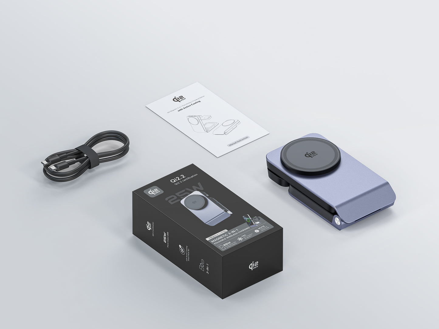 Fast Charging 3-in-1 Stand Style Wireless Charger with Power Bank Foldable Magnetic Mobile Phone Holder Flexible Earphone