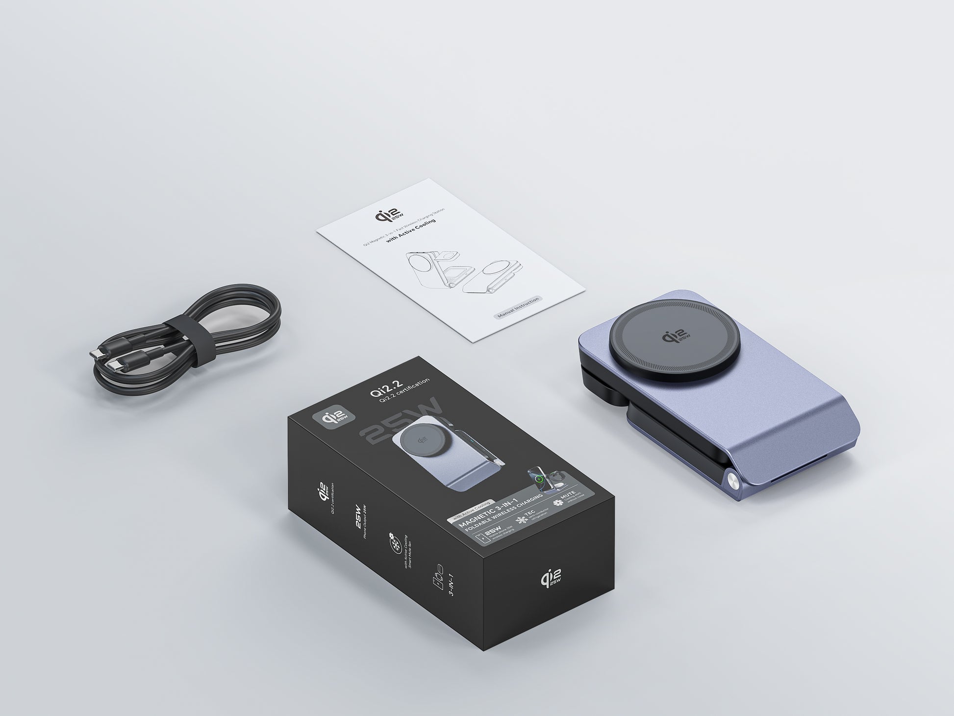 Fast Charging 3-in-1 Stand Style Wireless Charger with Power Bank Foldable Magnetic Mobile Phone Holder Flexible Earphone